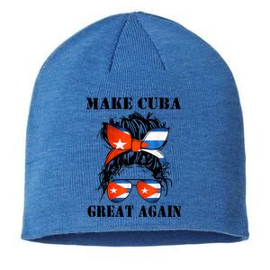 Messy Hair Bun Sos Cuba Flag Make Cuba Great Again Meaningful Gift Sustainable Beanie