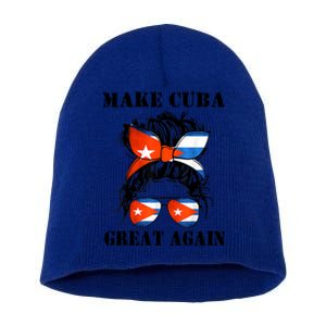 Messy Hair Bun Sos Cuba Flag Make Cuba Great Again Meaningful Gift Short Acrylic Beanie