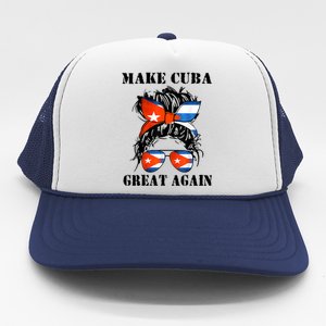 Messy Hair Bun Sos Cuba Flag Make Cuba Great Again Meaningful Gift Trucker Hat