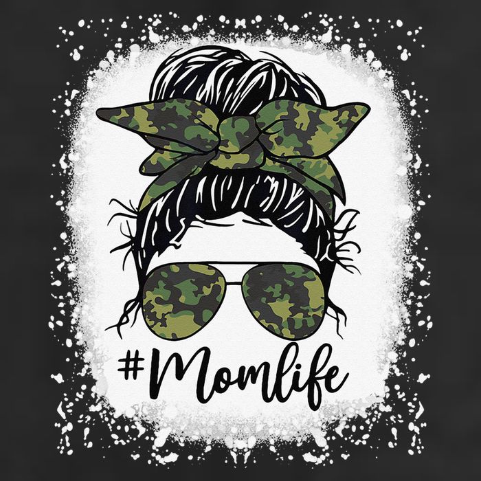Messy Hair Bun Mom Life Camouflage Mother's Day 7 Panel Mesh Trucker Snapback Hat