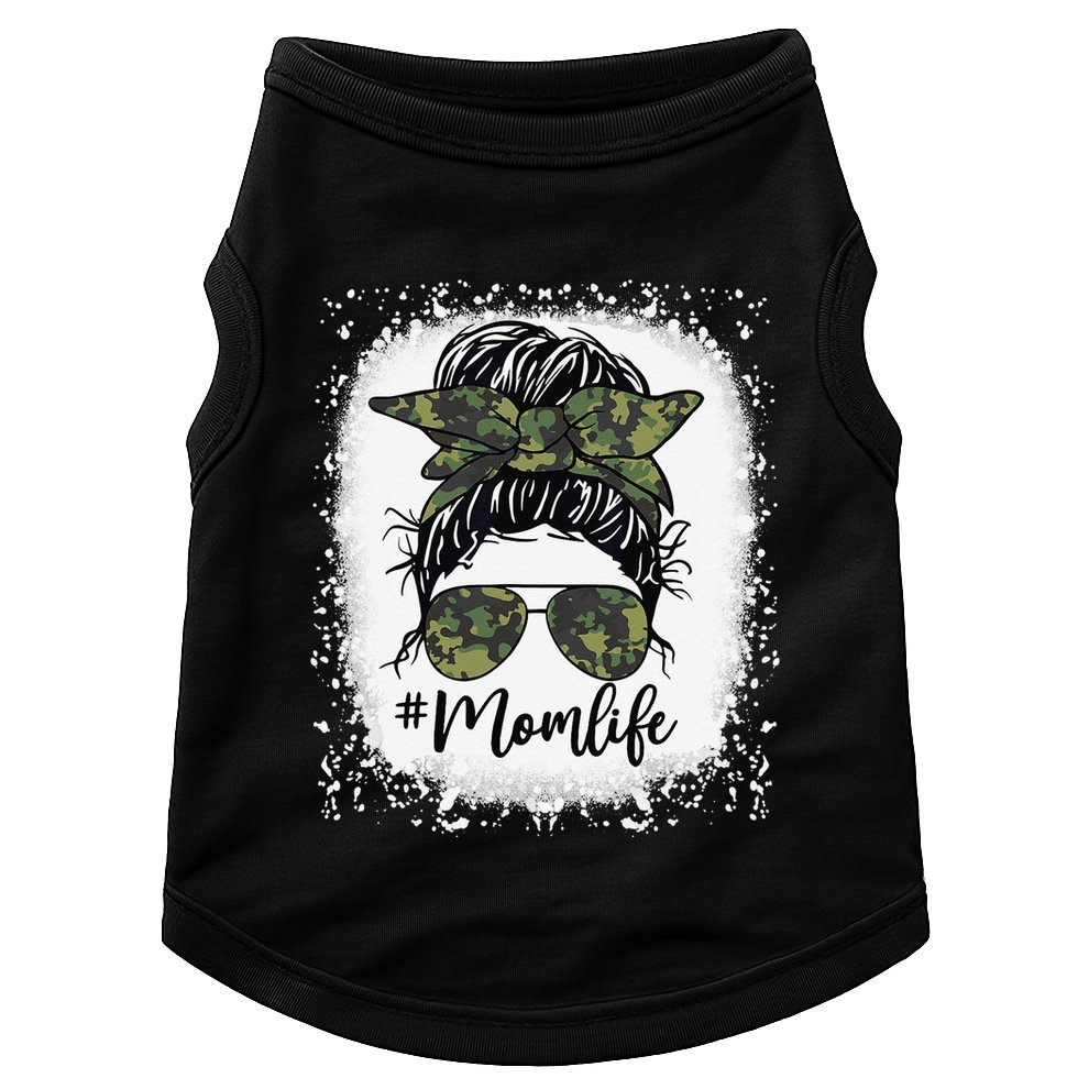Messy Hair Bun Mom Life Camouflage Mother's Day Doggie Tank