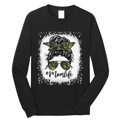 Messy Hair Bun Mom Life Camouflage Mother's Day Long Sleeve Shirt