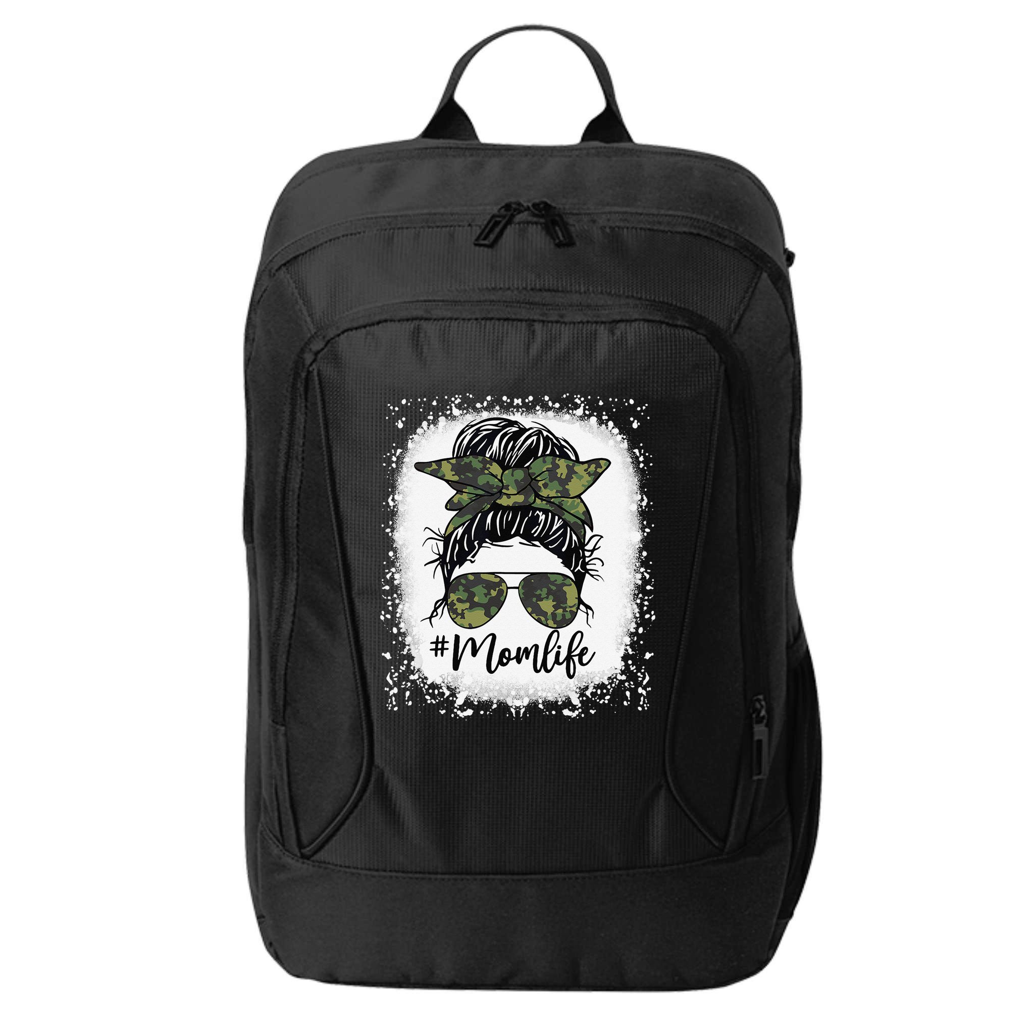 Messy Hair Bun Mom Life Camouflage Mother's Day City Backpack