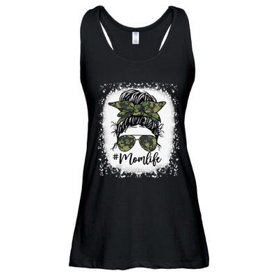 Messy Hair Bun Mom Life Camouflage Mother's Day Ladies Essential Flowy Tank