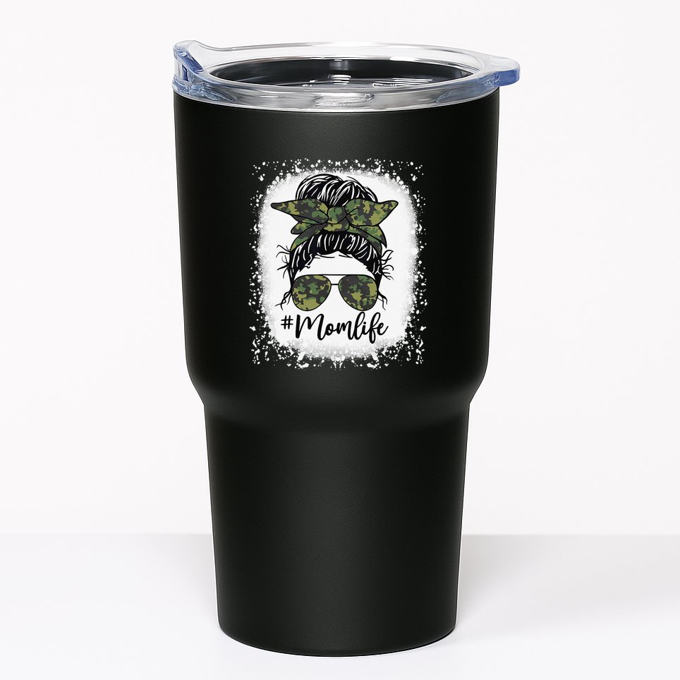 Messy Hair Bun Mom Life Camouflage Mother's Day Tumbler