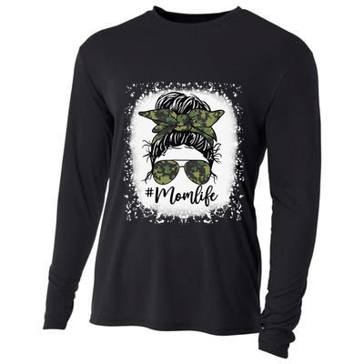 Messy Hair Bun Mom Life Camouflage Mother's Day Cooling Performance Long Sleeve Crew
