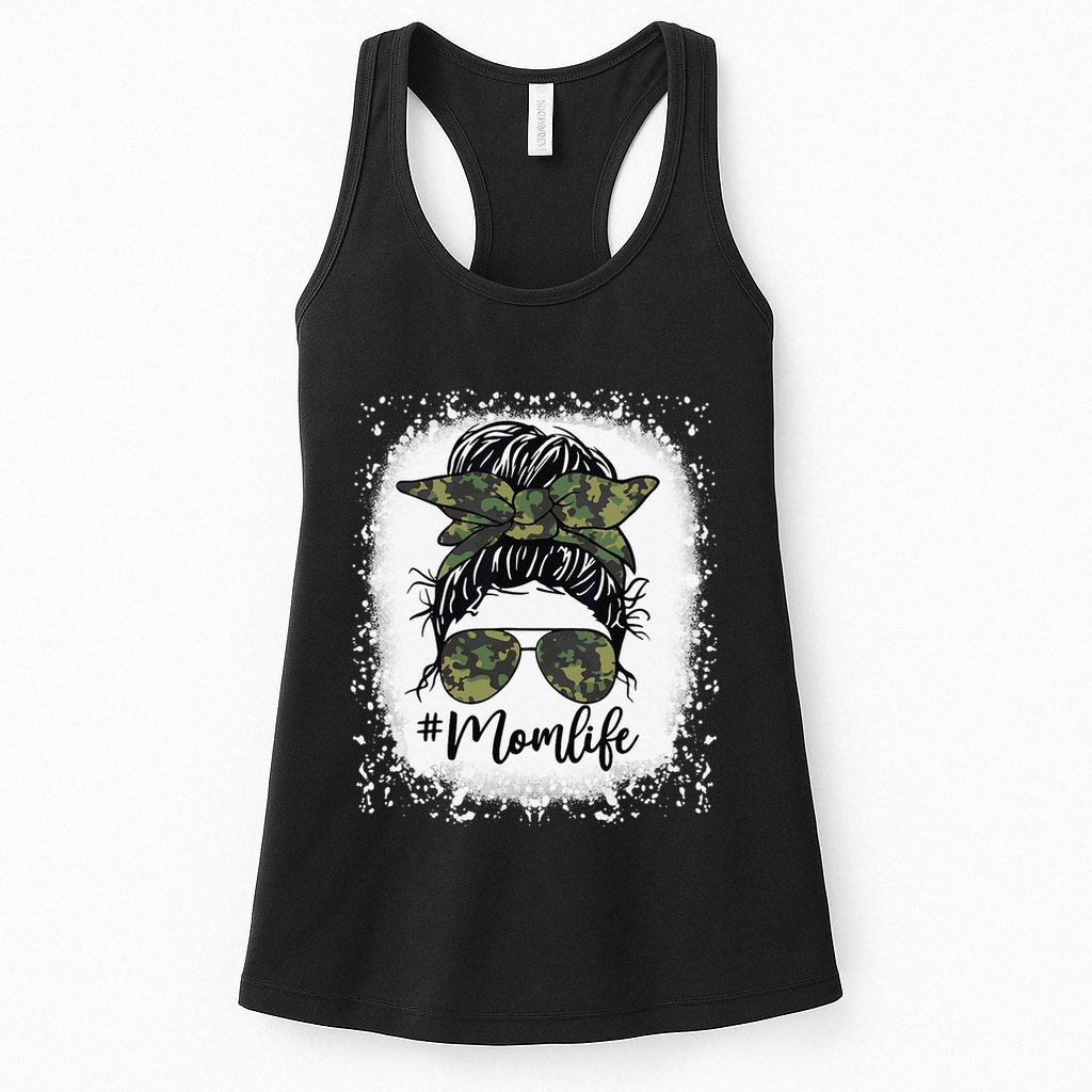 Messy Hair Bun Mom Life Camouflage Mother's Day Womens Tank Top