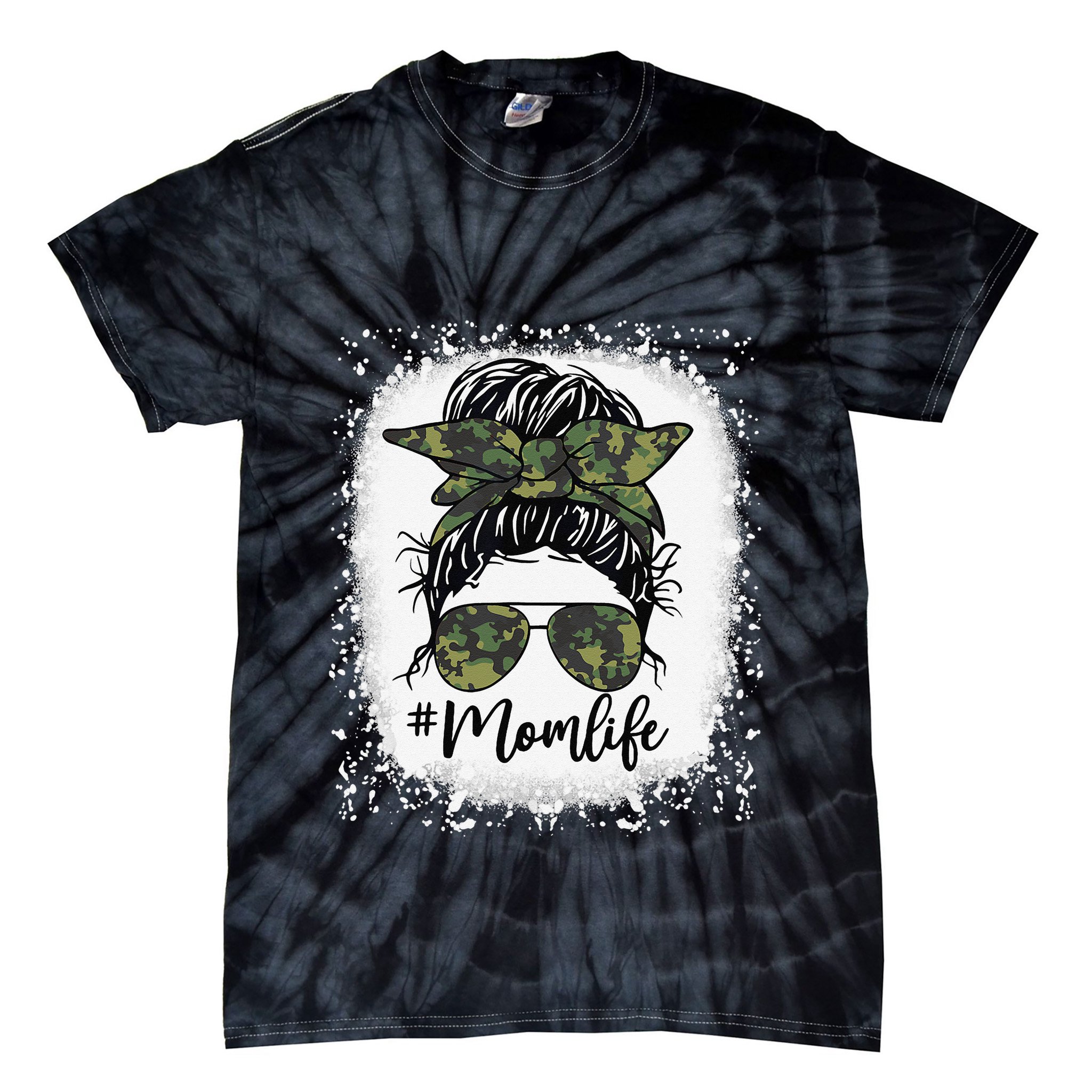 Messy Hair Bun Mom Life Camouflage Mother's Day Tie-Dye T-Shirt