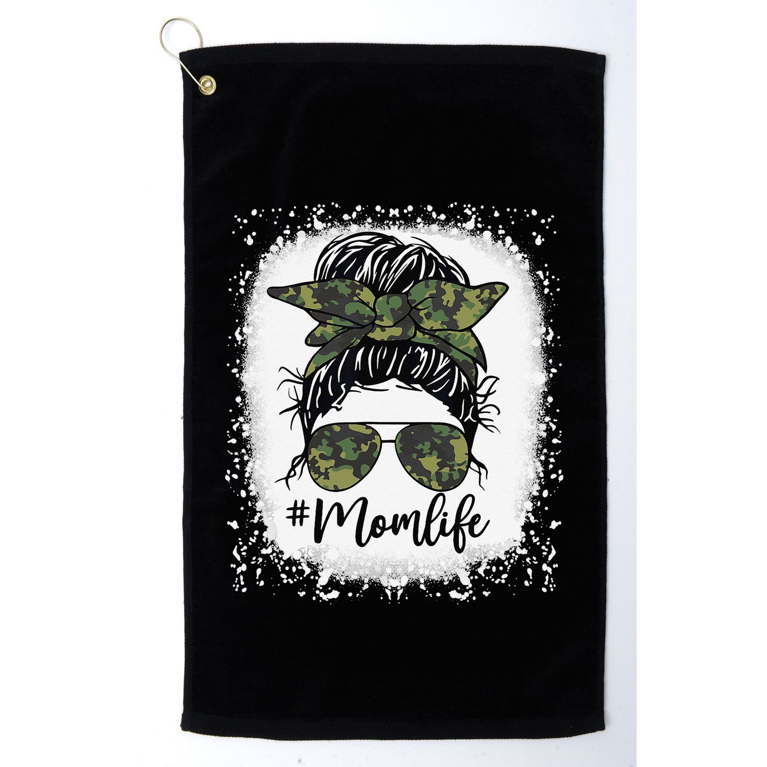 Messy Hair Bun Mom Life Camouflage Mother's Day Golf Towel