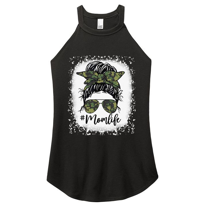Messy Hair Bun Mom Life Camouflage Mother's Day Women's Perfect Tri Rocker Tank