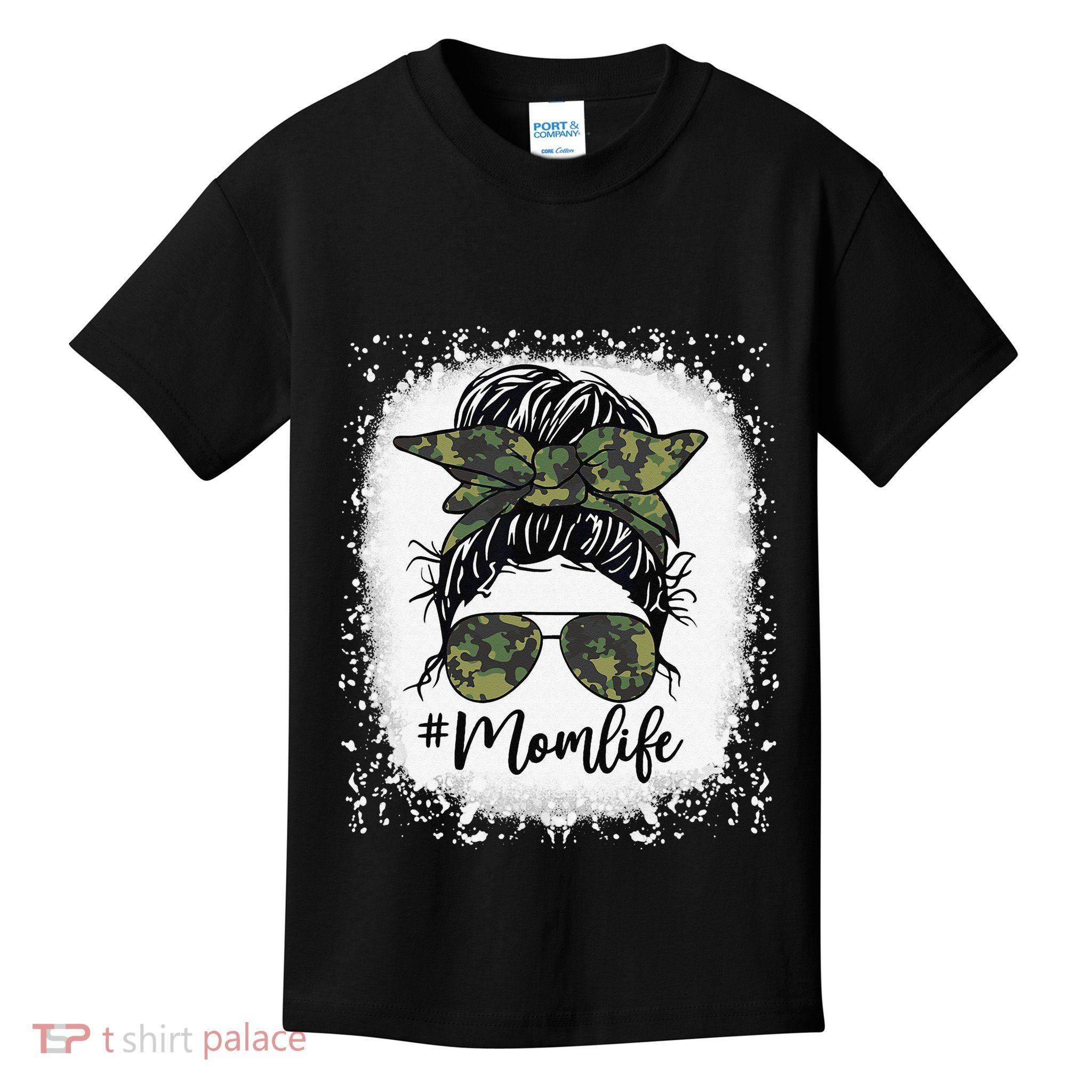 Messy Hair Bun Mom Life Camouflage Mother's Day Kids T-Shirt
