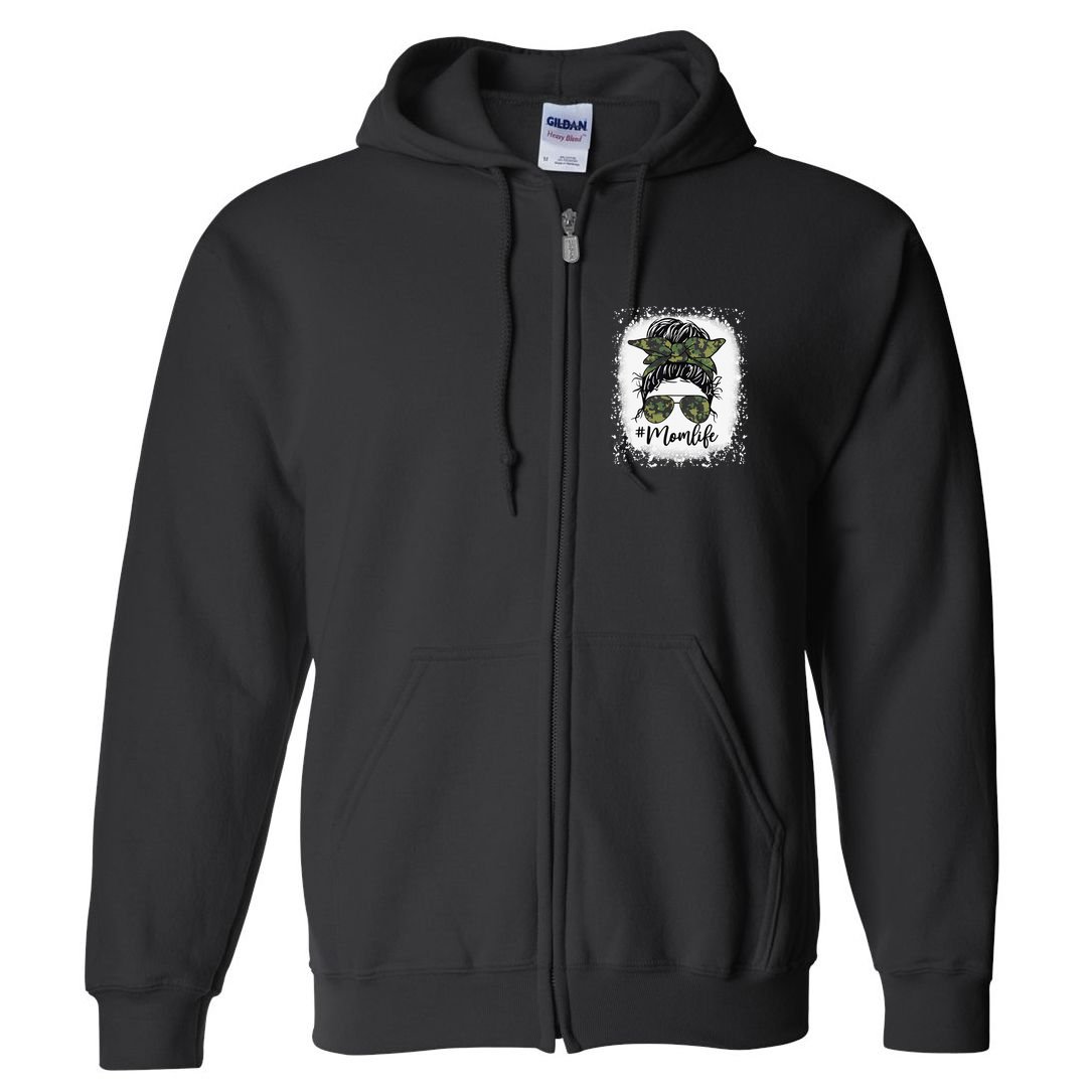 Messy Hair Bun Mom Life Camouflage Mother's Day Full Zip Hoodie