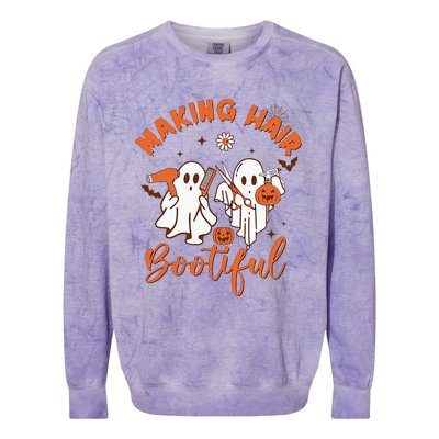 Making Hair Bootiful Funny Scary Ghost Hairdresser Halloween Colorblast Crewneck Sweatshirt