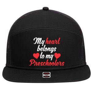 My Heart Belongs To Valentines Day Preschool Teacher Funny Gift 7 Panel Mesh Trucker Snapback Hat