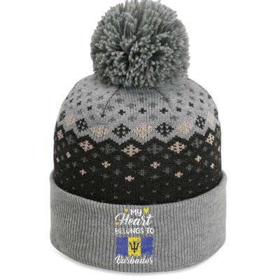 My Heart Belongs To Barbados Bajan Barbadian Flag Grunge The Baniff Cuffed Pom Beanie