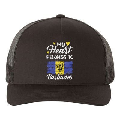 My Heart Belongs To Barbados Bajan Barbadian Flag Grunge Yupoong Adult 5-Panel Trucker Hat