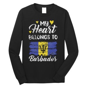 My Heart Belongs To Barbados Bajan Barbadian Flag Grunge Long Sleeve Shirt