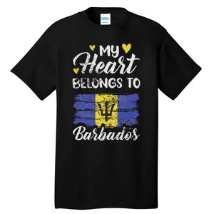 My Heart Belongs To Barbados Bajan Barbadian Flag Grunge Tall T-Shirt