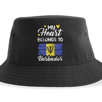 My Heart Belongs To Barbados Bajan Barbadian Flag Grunge Sustainable Bucket Hat