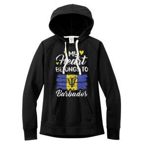 My Heart Belongs To Barbados Bajan Barbadian Flag Grunge Women's Fleece Hoodie