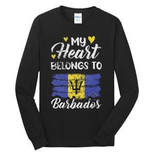 My Heart Belongs To Barbados Bajan Barbadian Flag Grunge Tall Long Sleeve T-Shirt