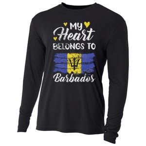 My Heart Belongs To Barbados Bajan Barbadian Flag Grunge Cooling Performance Long Sleeve Crew