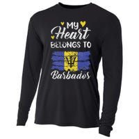 My Heart Belongs To Barbados Bajan Barbadian Flag Grunge Cooling Performance Long Sleeve Crew