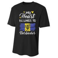 My Heart Belongs To Barbados Bajan Barbadian Flag Grunge Performance Sprint T-Shirt