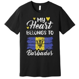 My Heart Belongs To Barbados Bajan Barbadian Flag Grunge Premium T-Shirt