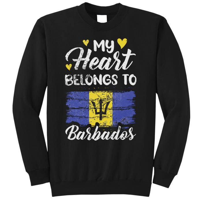 My Heart Belongs To Barbados Bajan Barbadian Flag Grunge Tall Sweatshirt