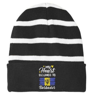 My Heart Belongs To Barbados Bajan Barbadian Flag Grunge Striped Beanie with Solid Band