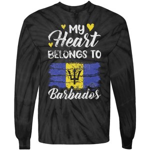 My Heart Belongs To Barbados Bajan Barbadian Flag Grunge Tie-Dye Long Sleeve Shirt