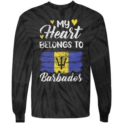 My Heart Belongs To Barbados Bajan Barbadian Flag Grunge Tie-Dye Long Sleeve Shirt