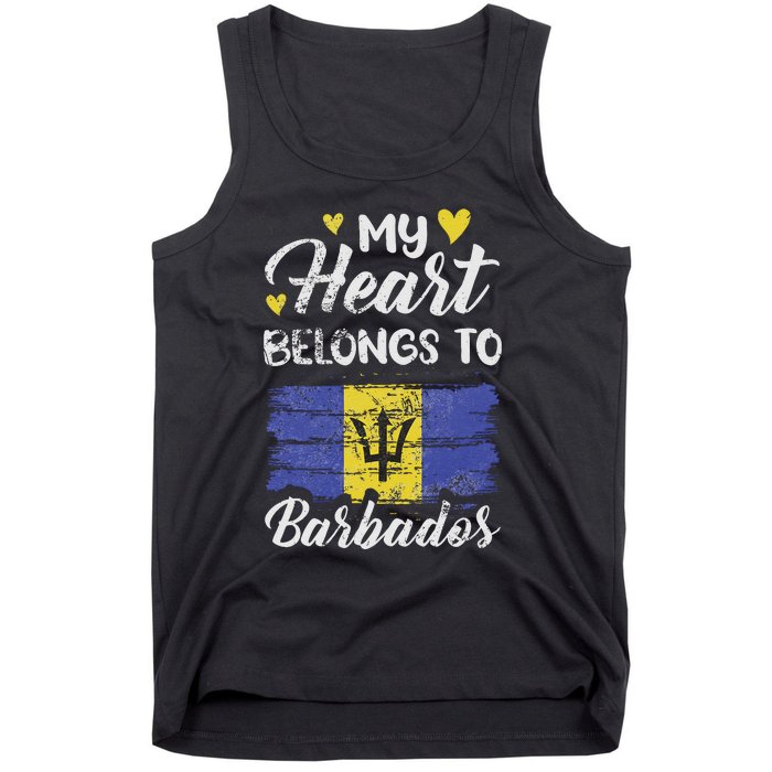 My Heart Belongs To Barbados Bajan Barbadian Flag Grunge Tank Top