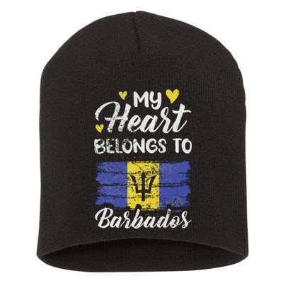 My Heart Belongs To Barbados Bajan Barbadian Flag Grunge Short Acrylic Beanie