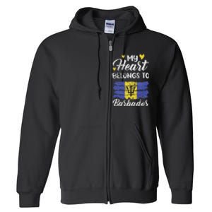 My Heart Belongs To Barbados Bajan Barbadian Flag Grunge Full Zip Hoodie