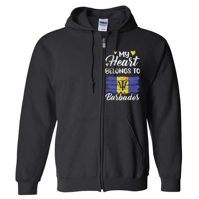 My Heart Belongs To Barbados Bajan Barbadian Flag Grunge Full Zip Hoodie