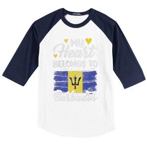 My Heart Belongs To Barbados Bajan Barbadian Flag Grunge Baseball Sleeve Shirt