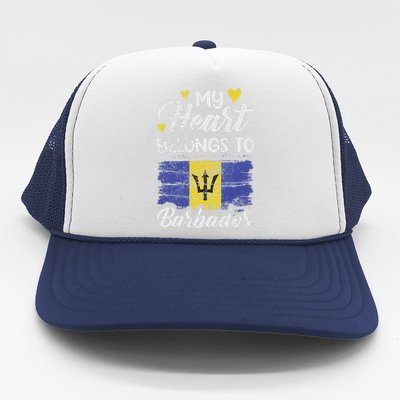 My Heart Belongs To Barbados Bajan Barbadian Flag Grunge Trucker Hat