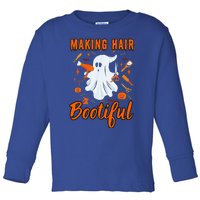 Making Hair Bootiful Funny Scary Ghost Hairdresser Halloween Toddler Long Sleeve Shirt