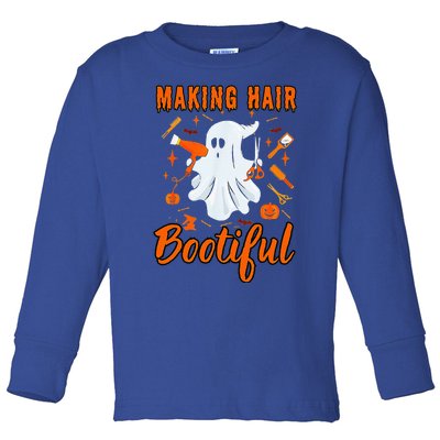 Making Hair Bootiful Funny Scary Ghost Hairdresser Halloween Toddler Long Sleeve Shirt