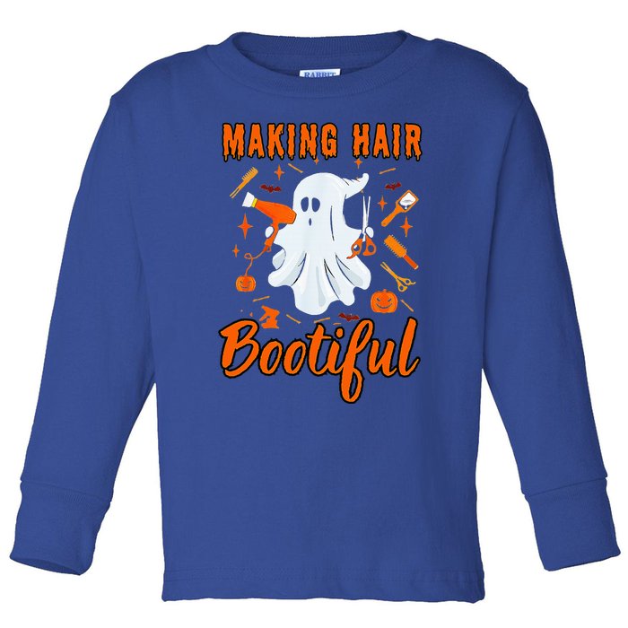 Making Hair Bootiful Funny Scary Ghost Hairdresser Halloween Toddler Long Sleeve Shirt