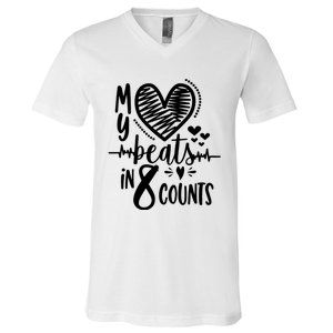 My Heart Beats In 8 Counts | Cheerleader V-Neck T-Shirt