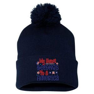 My Heart Belongs To A America Pom Pom 12in Knit Beanie