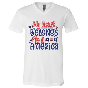 My Heart Belongs To A America V-Neck T-Shirt