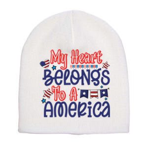 My Heart Belongs To A America Short Acrylic Beanie