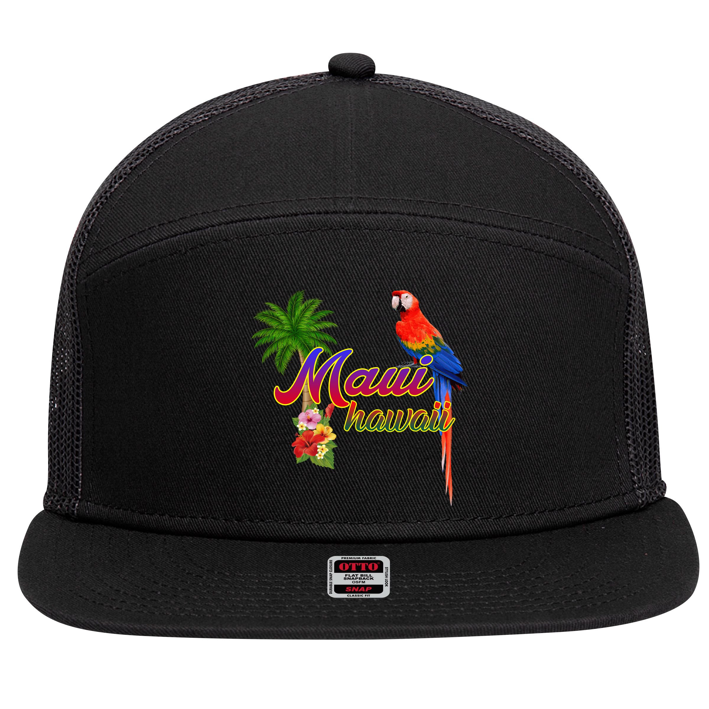 Maui Hawaii Beach Aloha Great Gift 7 Panel Mesh Trucker Snapback Hat