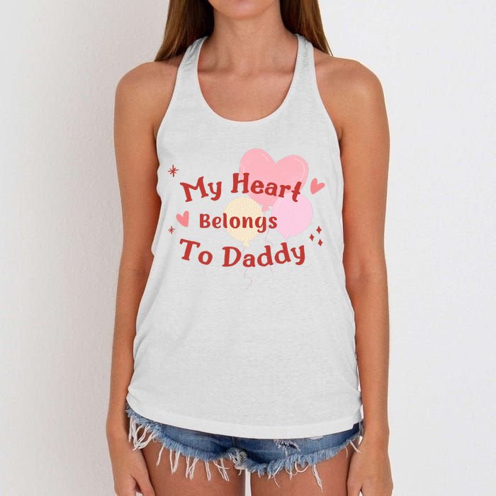 My Heart Belongs To Daddy Cute Valentine Women's Knotted Racerback Tank