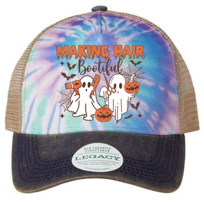 Making Hair Bootiful Funny Scary Ghost Hairdresser Halloween Legacy Tie Dye Trucker Hat