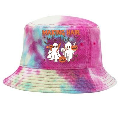 Making Hair Bootiful Funny Scary Ghost Hairdresser Halloween Tie-Dyed Bucket Hat